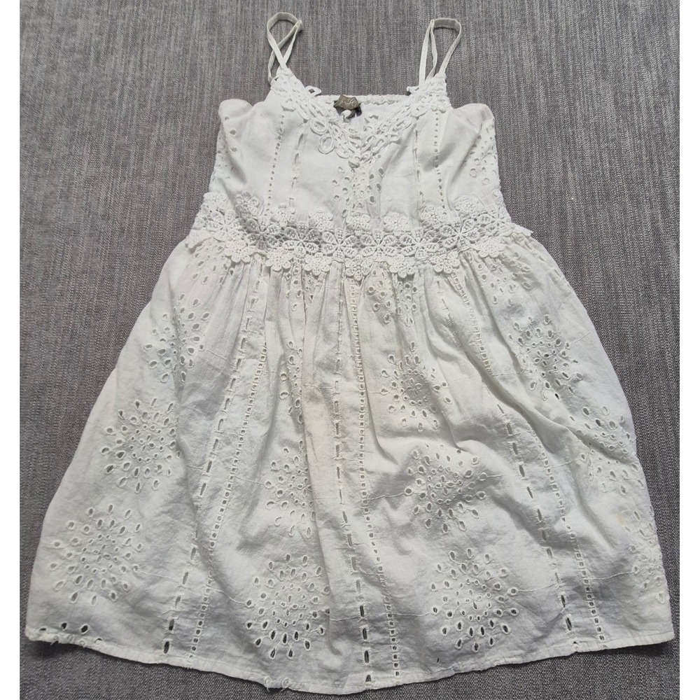 J‎ Gee white eyelet lace mini dress Med boho cottagecore summer sundress lined